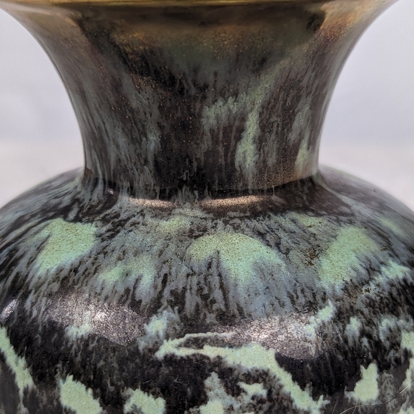 Vintage Mid-Century Fohr Keramic 320-0 Vase Turquoise Black Lava Glaze Gold Ger - Picture 5 of 9